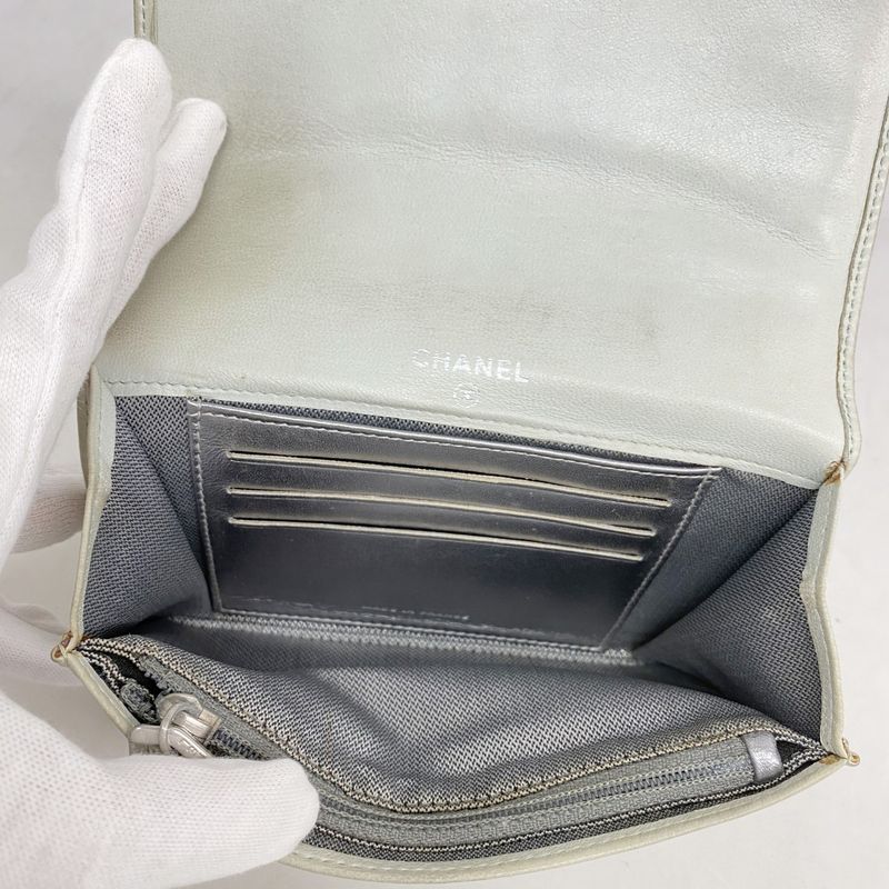 Chanel Wallet Mademoiselle Lambskin Gray Silver Hardware Women