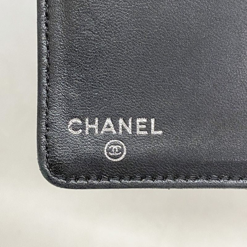 Chanel Long Wallet Camellia Lambskin Black Silver Hardware Women