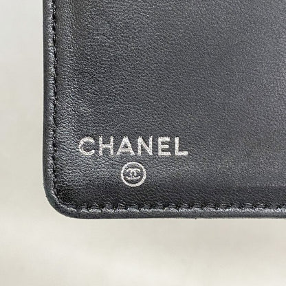 Chanel Long Wallet Camellia Lambskin Black Silver Hardware Women