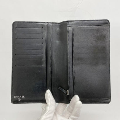 Chanel Long Wallet Camellia Lambskin Black Silver Hardware Women