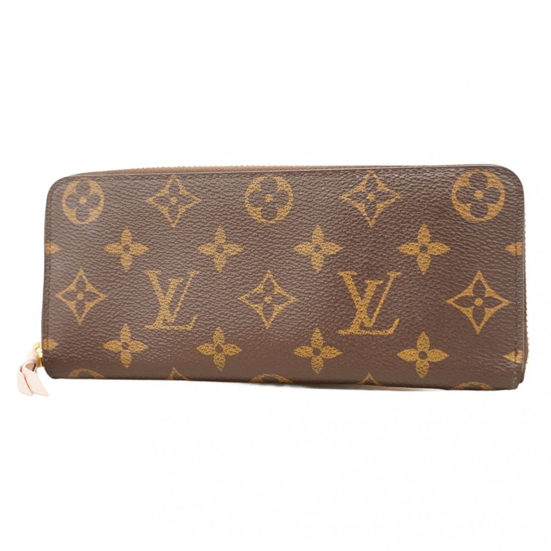 Louis Vuitton Long Wallet Monogram Portefeuille Clemence M61298 Brown Rose