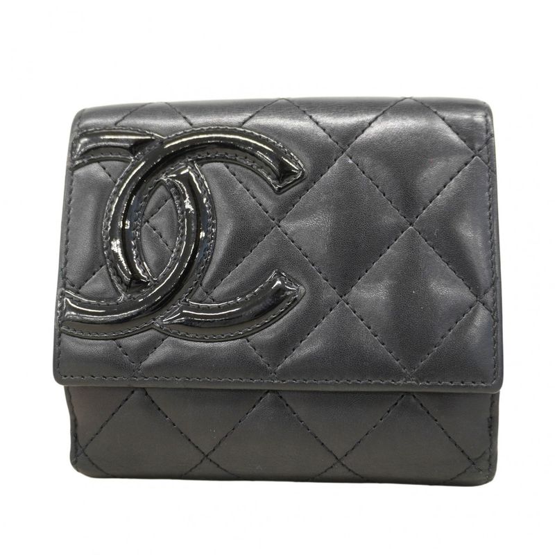 Chanel Wallet Cambon Lambskin Black Silver Hardware Women