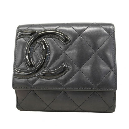 Chanel Wallet Cambon Lambskin Black Silver Hardware Women
