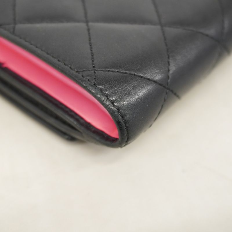 Chanel Wallet Cambon Lambskin Black Silver Hardware Women