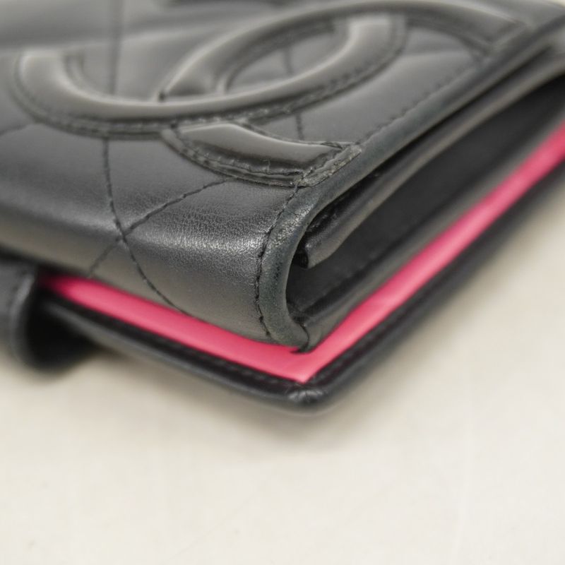Chanel Wallet Cambon Lambskin Black Silver Hardware Women