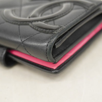 Chanel Wallet Cambon Lambskin Black Silver Hardware Women
