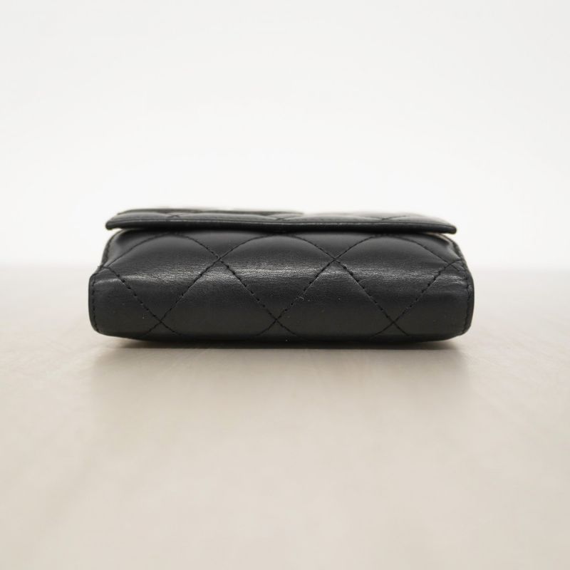 Chanel Wallet Cambon Lambskin Black Silver Hardware Women