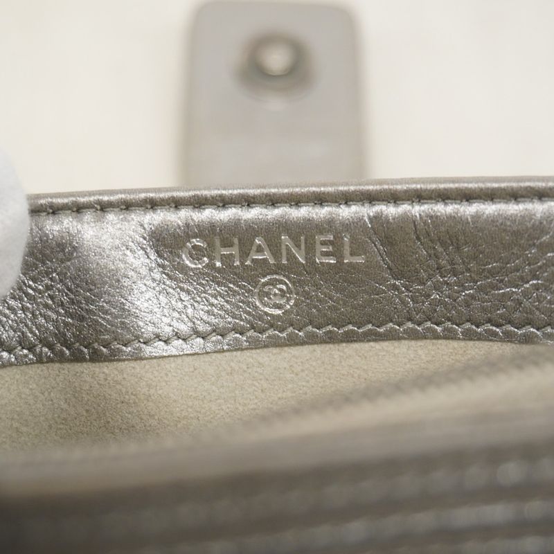 Chanel Pouch Boy Chanel Lambskin Gray Silver Hardware Women