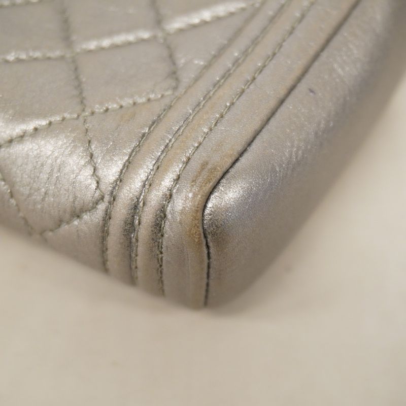 Chanel Pouch Boy Chanel Lambskin Gray Silver Hardware Women