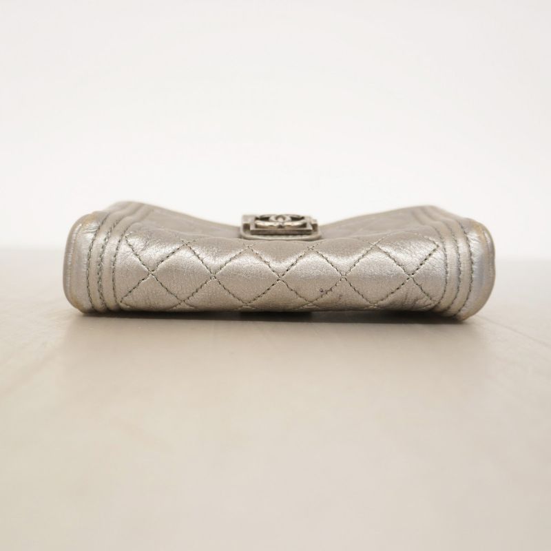 Chanel Pouch Boy Chanel Lambskin Gray Silver Hardware Women