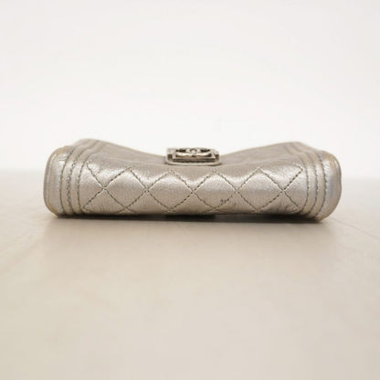 Chanel Pouch Boy Chanel Lambskin Gray Silver Hardware Women