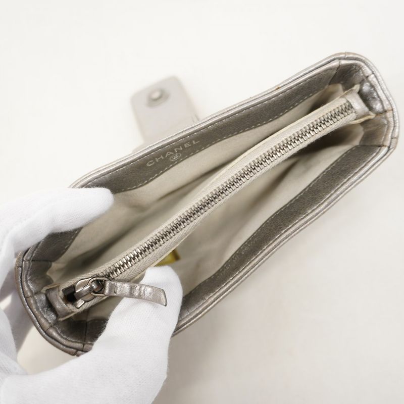 Chanel Pouch Boy Chanel Lambskin Gray Silver Hardware Women