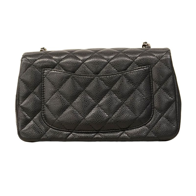 Chanel Shoulder Bag Mini Matelasse Caviar Skin Black Silver Hardware Women