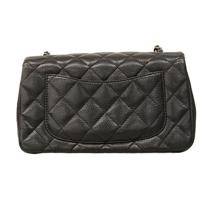 Chanel Shoulder Bag Mini Matelasse Caviar Skin Black Silver Hardware Women