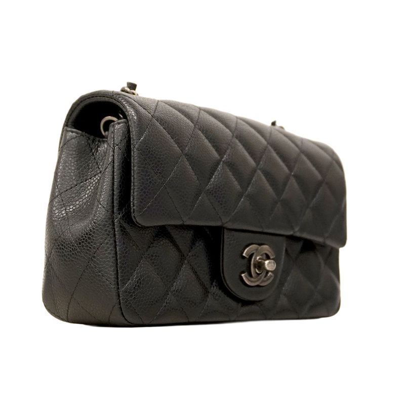 Chanel Shoulder Bag Mini Matelasse Caviar Skin Black Silver Hardware Women