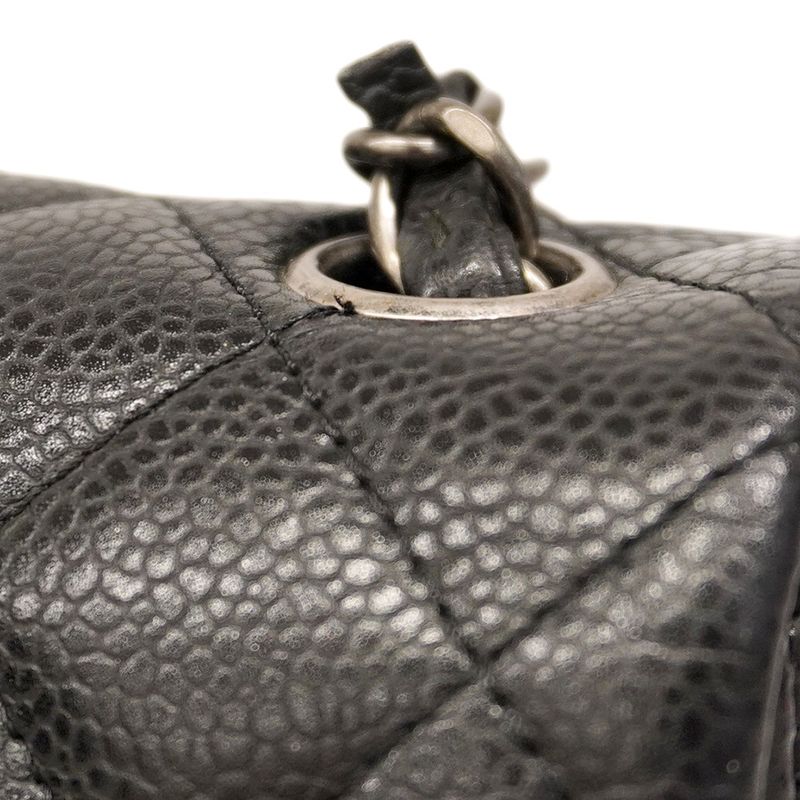 Chanel Shoulder Bag Mini Matelasse Caviar Skin Black Silver Hardware Women