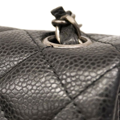 Chanel Shoulder Bag Mini Matelasse Caviar Skin Black Silver Hardware Women