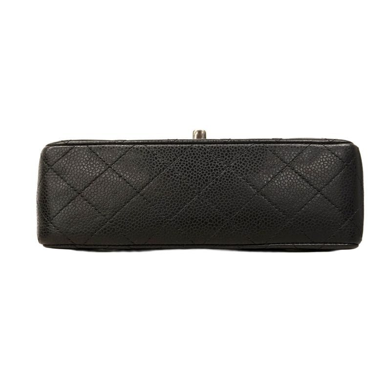 Chanel Shoulder Bag Mini Matelasse Caviar Skin Black Silver Hardware Women