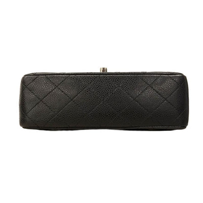 Chanel Shoulder Bag Mini Matelasse Caviar Skin Black Silver Hardware Women