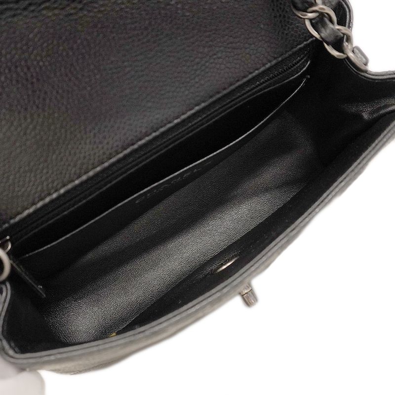 Chanel Shoulder Bag Mini Matelasse Caviar Skin Black Silver Hardware Women