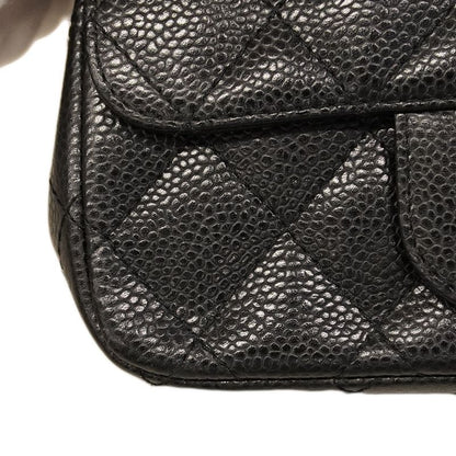 Chanel Shoulder Bag Mini Matelasse Caviar Skin Black Silver Hardware Women