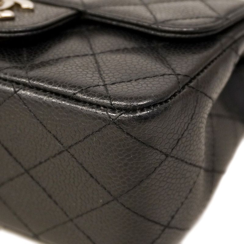 Chanel Shoulder Bag Mini Matelasse Caviar Skin Black Silver Hardware Women