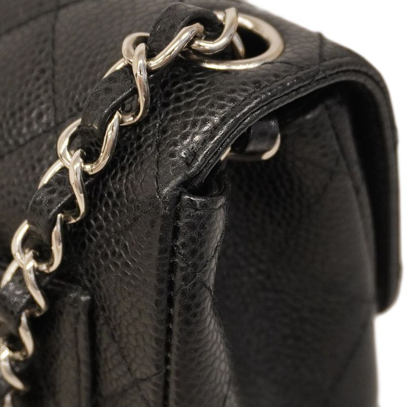 Chanel Shoulder Bag Mini Matelasse Caviar Skin Black Silver Hardware Women