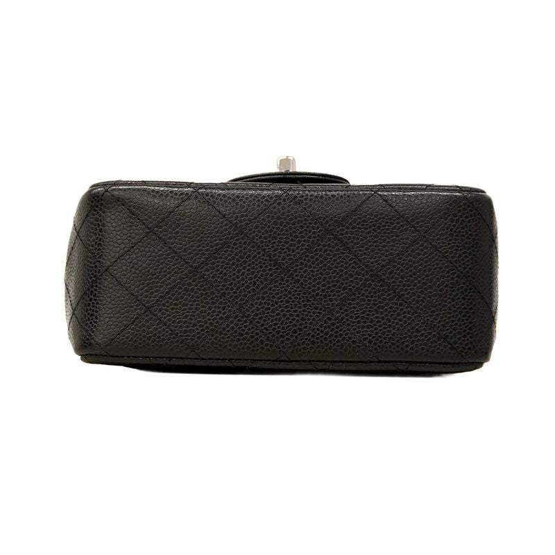 Chanel Shoulder Bag Mini Matelasse Caviar Skin Black Silver Hardware Women