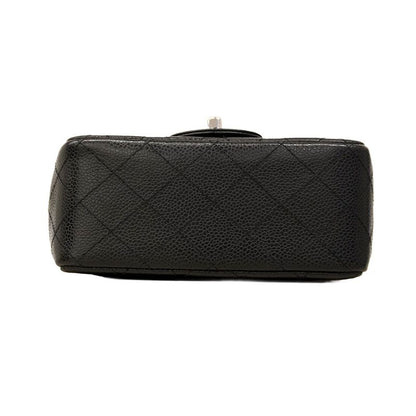 Chanel Shoulder Bag Mini Matelasse Caviar Skin Black Silver Hardware Women