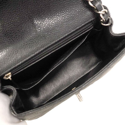 Chanel Shoulder Bag Mini Matelasse Caviar Skin Black Silver Hardware Women