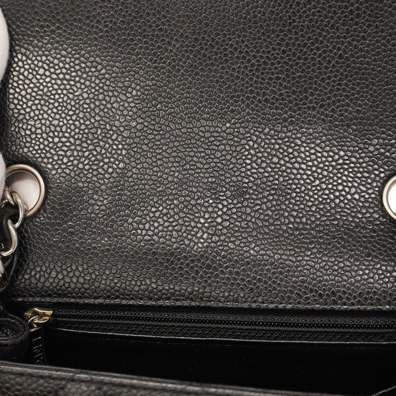 Chanel Shoulder Bag Mini Matelasse Caviar Skin Black Silver Hardware Women