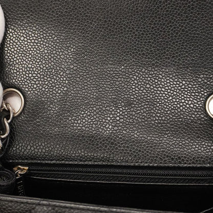 Chanel Shoulder Bag Mini Matelasse Caviar Skin Black Silver Hardware Women