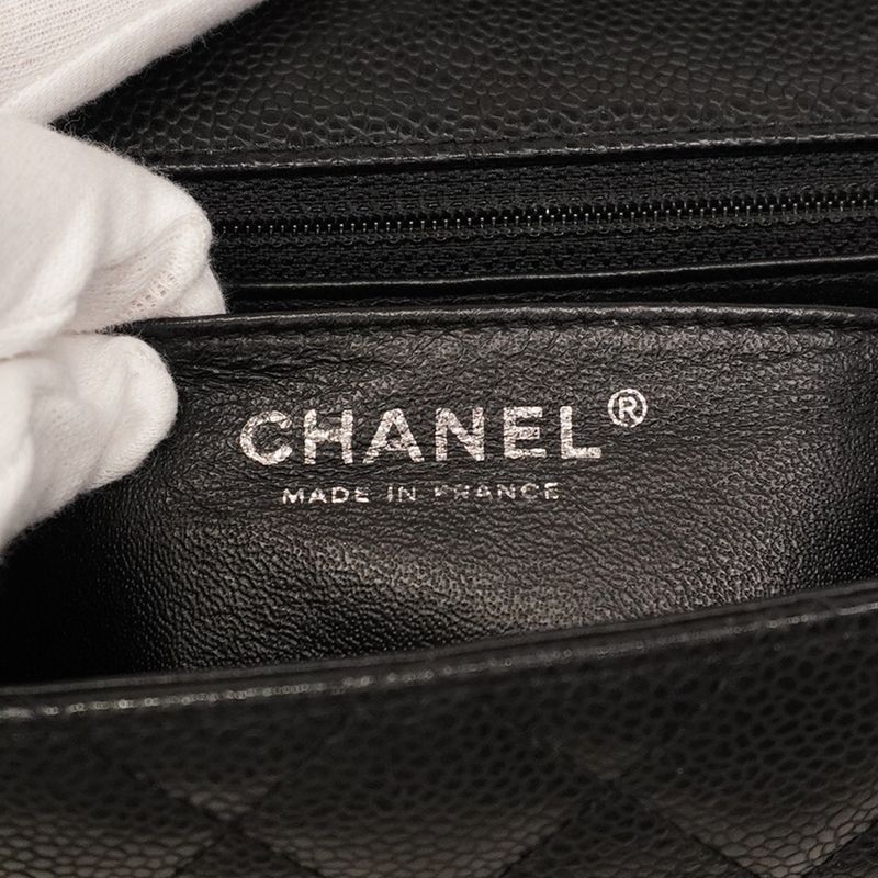 Chanel Shoulder Bag Mini Matelasse Caviar Skin Black Silver Hardware Women
