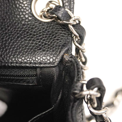 Chanel Shoulder Bag Mini Matelasse Caviar Skin Black Silver Hardware Women