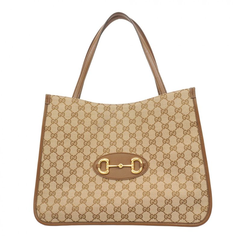 Gucci Tote Bag GG Canvas Horsebit 623694 Canvas Beige Brown Gold Hardware