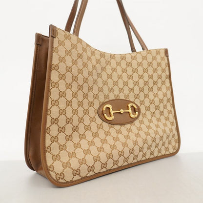 Gucci Tote Bag GG Canvas Horsebit 623694 Canvas Beige Brown Gold Hardware