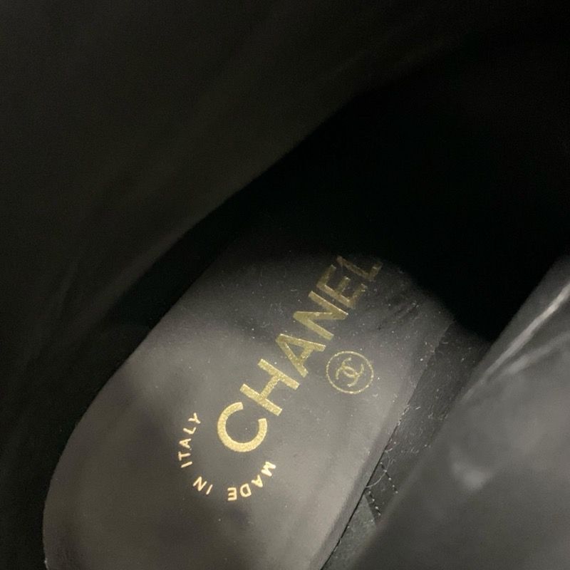 Chanel Boots Short Boots Shoes Leather Patent Black Gold Here Mark Icon Logo
