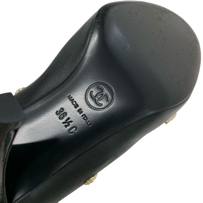 Chanel Boots Short Boots Shoes Leather Patent Black Gold Here Mark Icon Logo