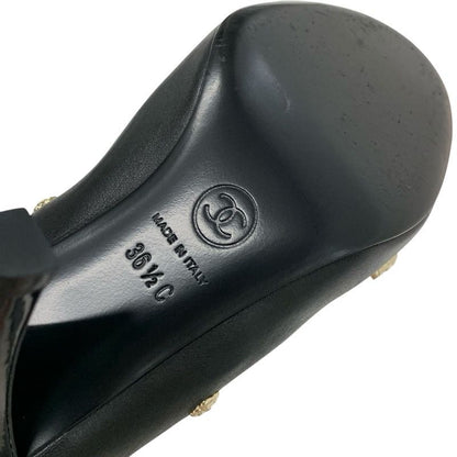 Chanel Boots Short Boots Shoes Leather Patent Black Gold Here Mark Icon Logo