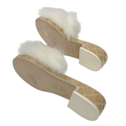 Chanel Sandals Shoes Fur White Black Coco Mark Mules