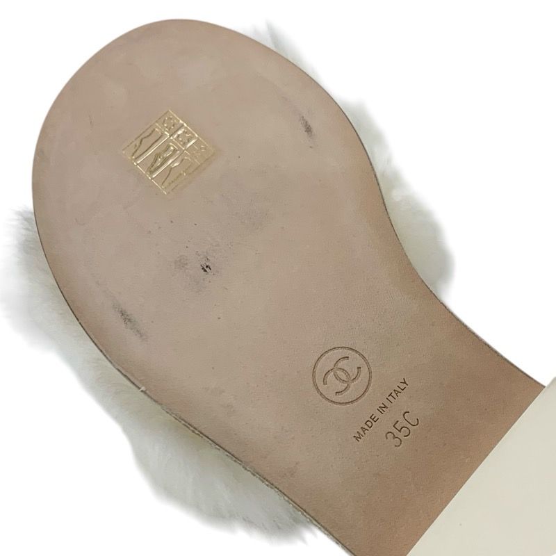 Chanel Sandals Shoes Fur White Black Coco Mark Mules