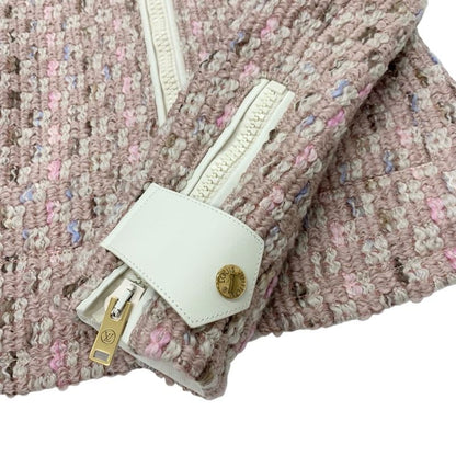Louis Vuitton Tweed Outer Jacket Zip Up Logo Wool Pink White