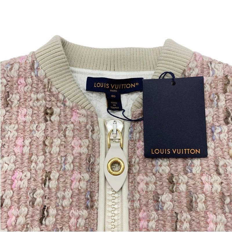 Louis Vuitton Tweed Outer Jacket Zip Up Logo Wool Pink White