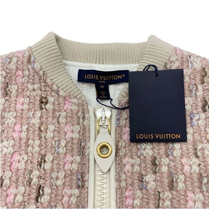 Louis Vuitton Tweed Outer Jacket Zip Up Logo Wool Pink White