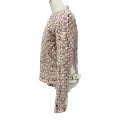 Louis Vuitton Tweed Outer Jacket Zip Up Logo Wool Pink White