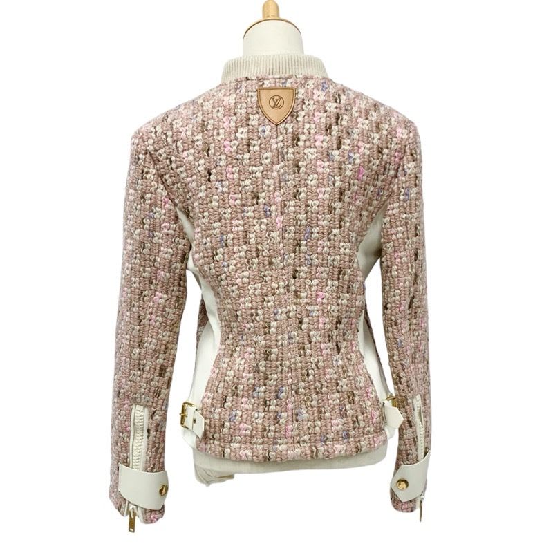 Louis Vuitton Tweed Outer Jacket Zip Up Logo Wool Pink White