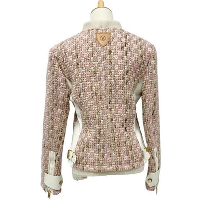 Louis Vuitton Tweed Outer Jacket Zip Up Logo Wool Pink White
