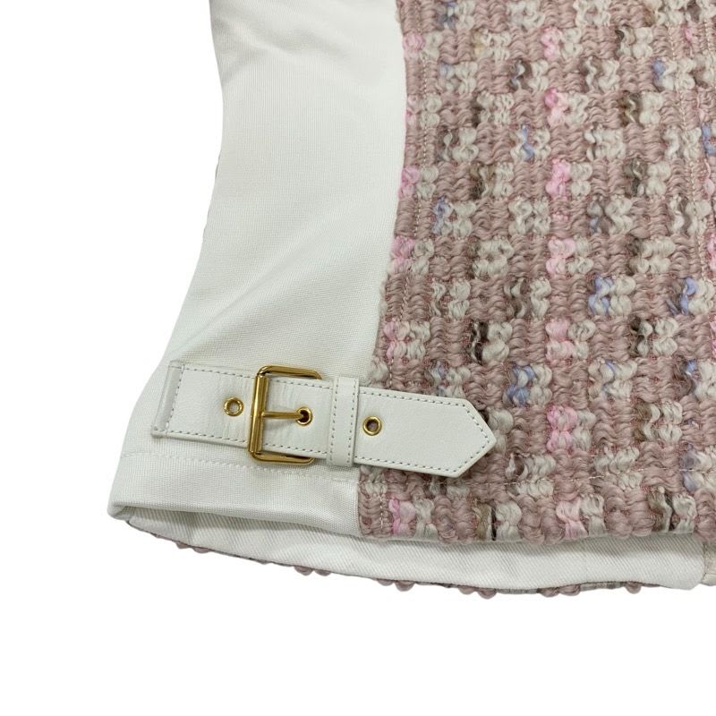 Louis Vuitton Tweed Outer Jacket Zip Up Logo Wool Pink White
