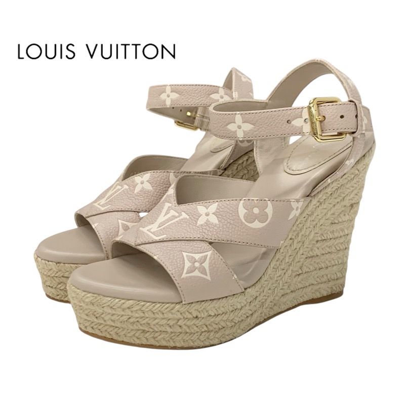 Louis Vuitton Starboard Line Monogram Sandals Shoes Leather Pink Beige Unused