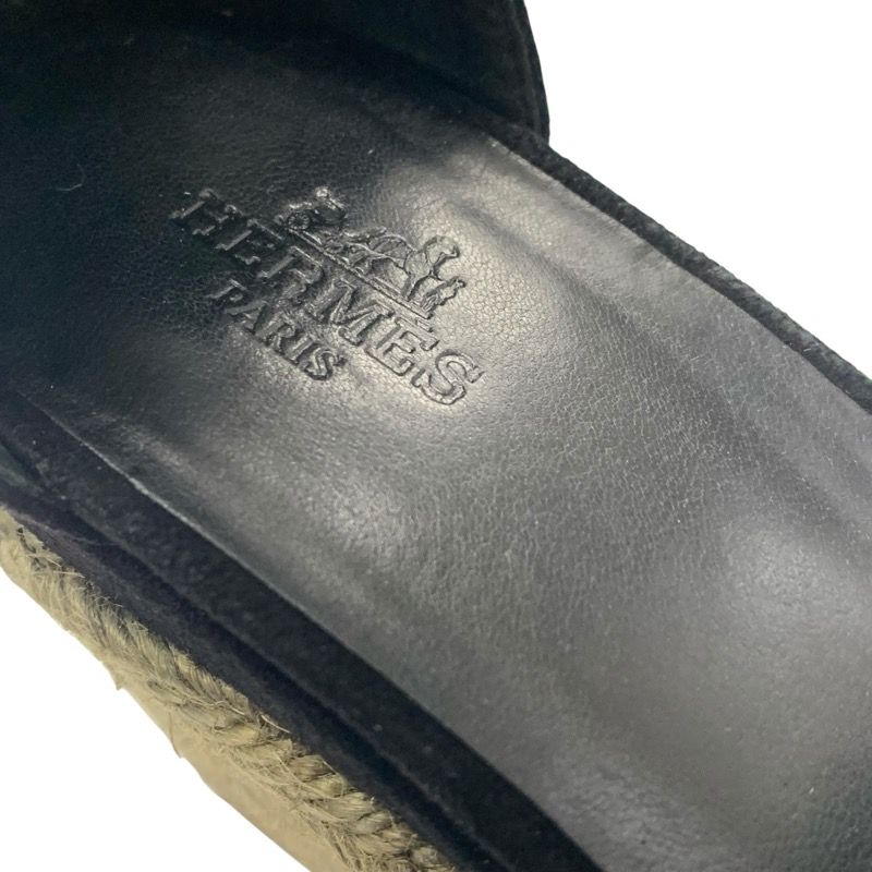 Hermes Ilana Sandals Shoes Patent Suede Black Wedge Sole Strap